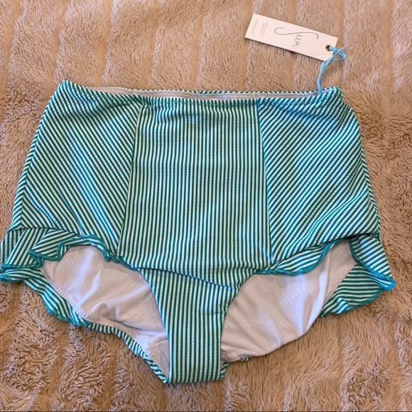 NWT SEEA turquoise/white ruffle bikini bottom S - Picture 2 of 5